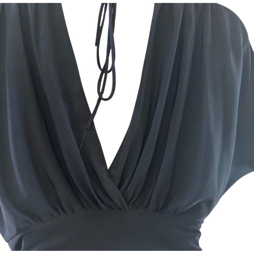 Sabora Black Ruched Belted V-Neck Dress Size M - Picture 9 of 10